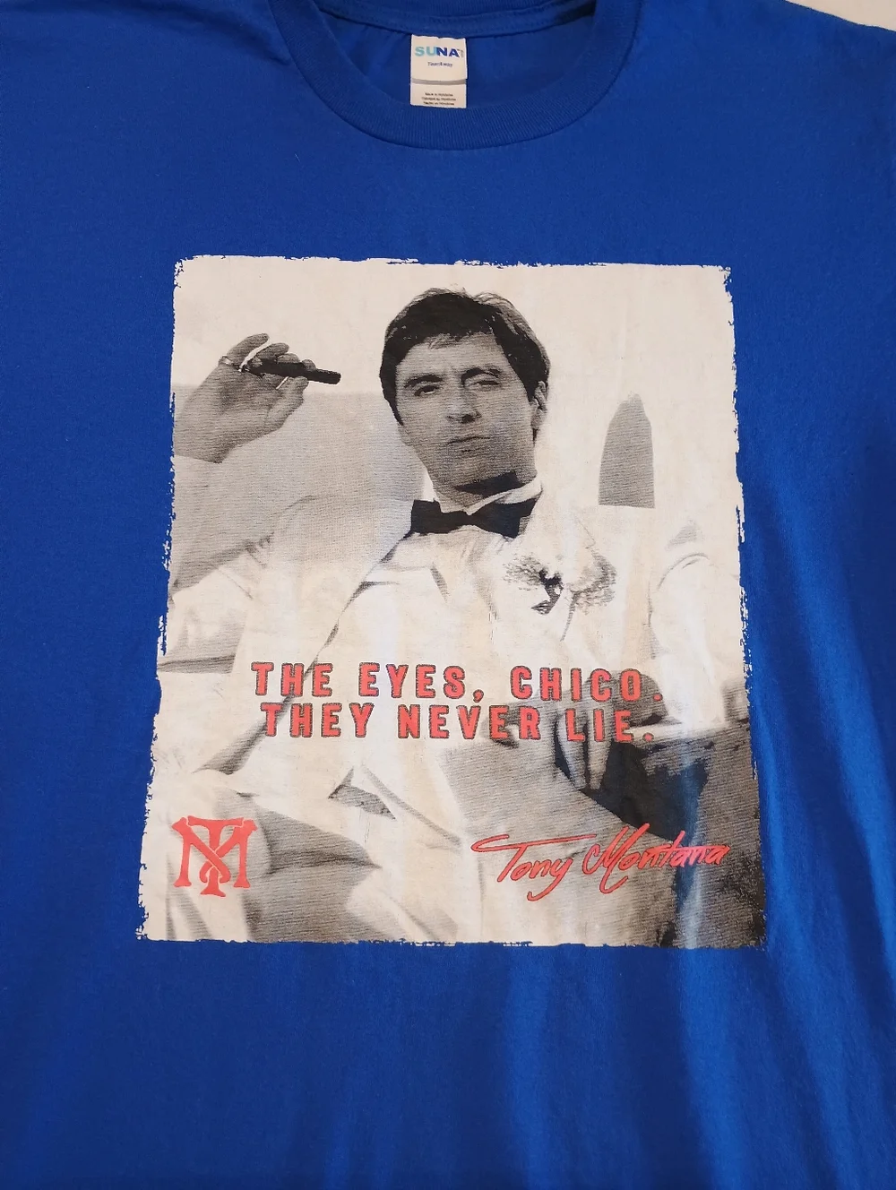 Suna Vintage Y2K 90S Blue Graphic Tee with Scarface Movie Print - - Picture 2 of 6